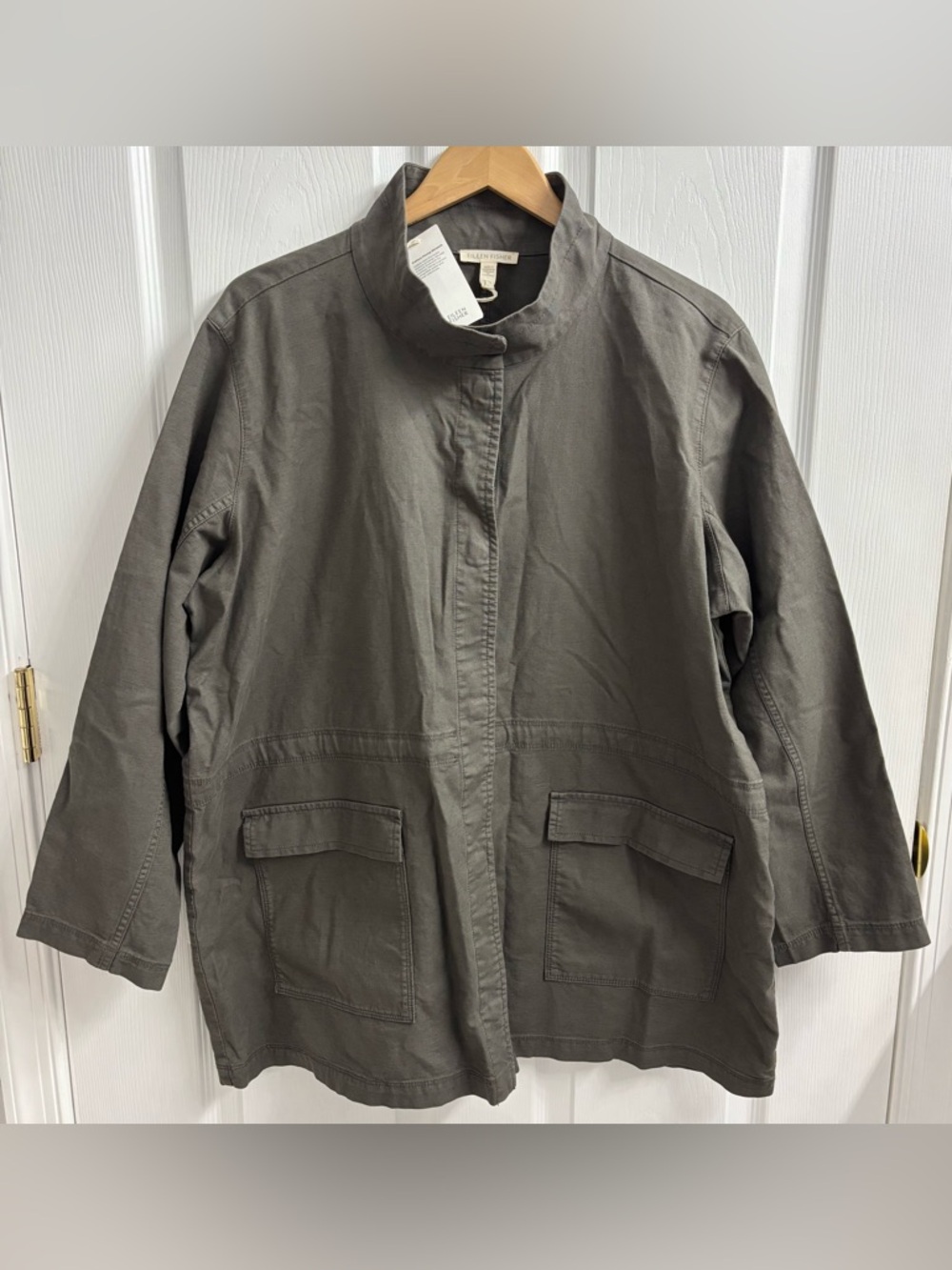 Eileen Fisher Stand Collar Jacket Organic Cotton/Hemp XL Snap Grey Workwear - Picture 2 of 8